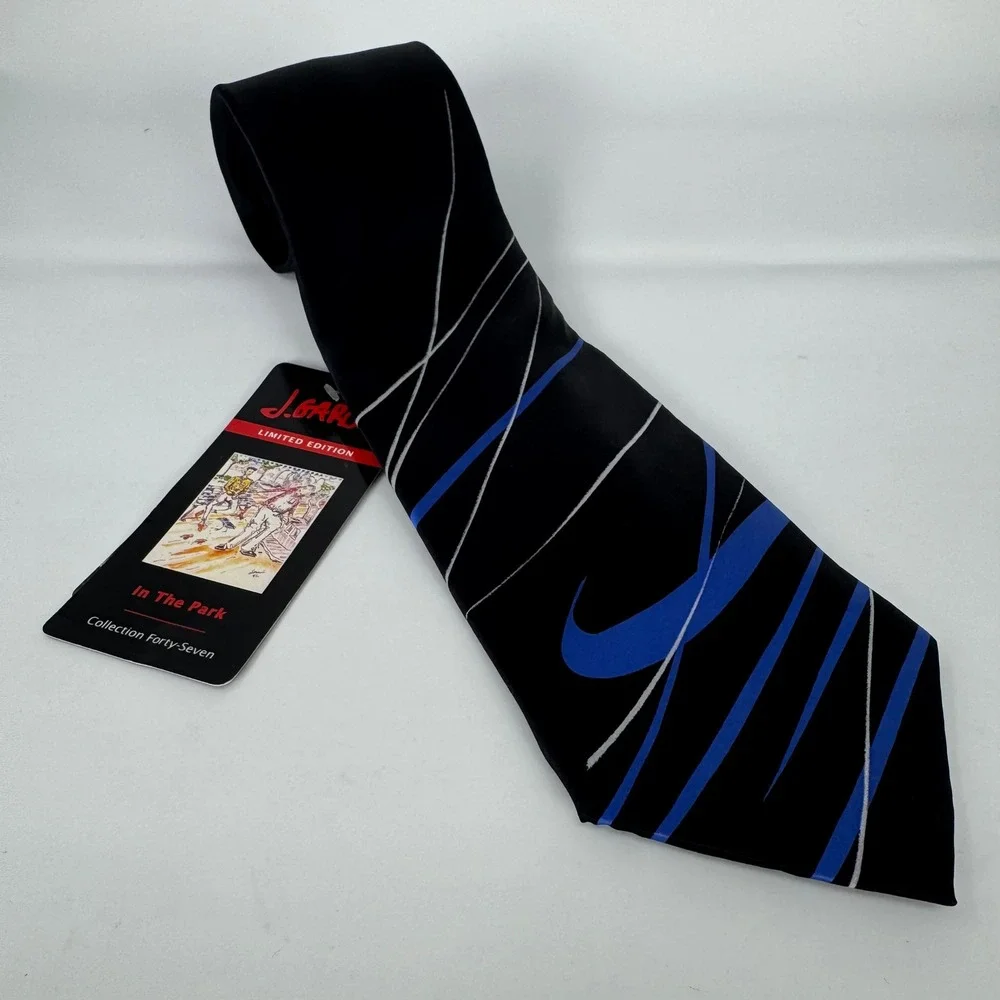 J. Garcia Necktie Mens OS Black Blue Abstract Silk NWT G478 3815 In The Park Art